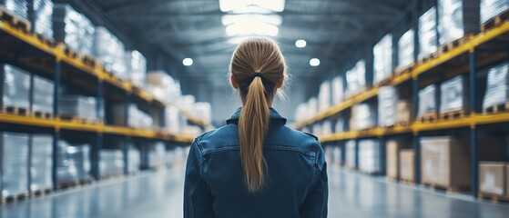 Poster - 3D graphics of female Chief Technology Officer standing in a warehouse, activating servers with a laptop, digital information streaming, SAAS, cloud computing, and online service