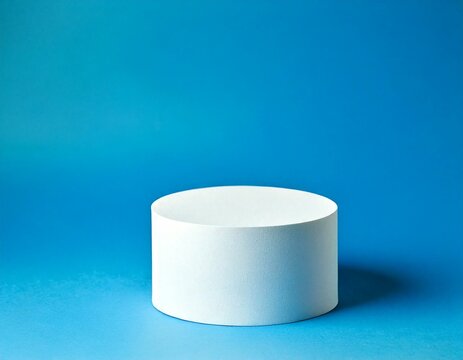  Abstract empty white podium on blue background. Mock up stand for