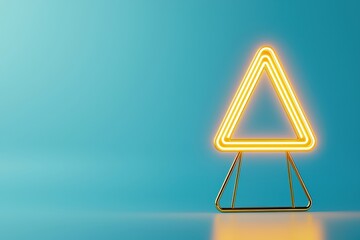 Poster - Neon Triangle Shape Light on Vibrant Teal Background for Modern Home Decor
