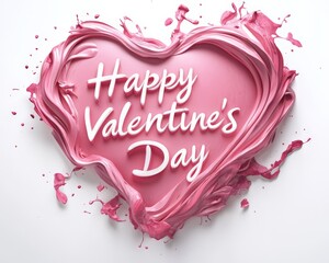 Wall Mural - Happy Valentine's day text with 3d paint heart splash in light pink color, concept for Valentine's day holiday