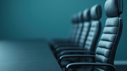 Poster - Empty boardroom table and ergonomic chairs awaiting executives for a meeting