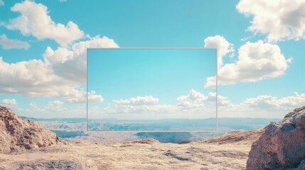 Fototapete - Vast desert landscape with clear blue sky and empty space for text mock up. Generative AI