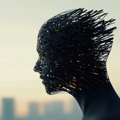Poster - Abstract Profile of Futuristic Human Head with Network of Connected Lines