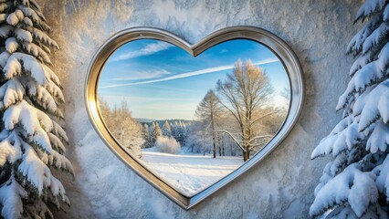 Wall Mural - Heart-shaped Frame in Winter Wonderland Scene