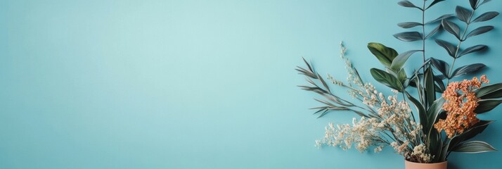 Fototapete - Decorative plant arrangement with modern design elements in a colorful setting. Generative AI