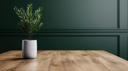 Aufkleber - Green wall with plant on wooden table in modern office