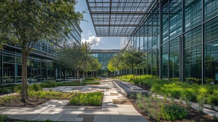 Poster - A corporate office implementing sustainable practices aimed at carbon neutrality, showcasing green energy solutions and eco-friendly policies for a sustainable future