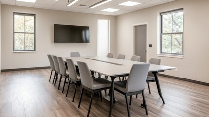 Poster - Modern conference room equipped with large screen and charging ports
