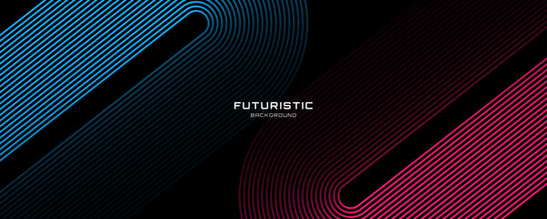Poster - 3D red blue lines techno abstract background overlap layer on dark space with rounded shape decoration. Modern graphic design element stripes style concept for banner, flyer, card, or brochure cover