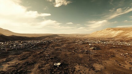 Aufkleber - A landfill site extending into the distance, visually representing the escalating environmental impact of consumer waste, under a wide-open sky highlighting its vast scale