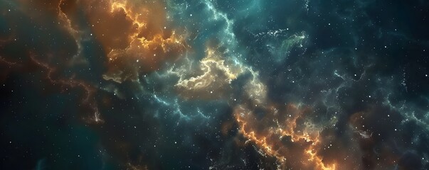 A space background with orange and blue clouds