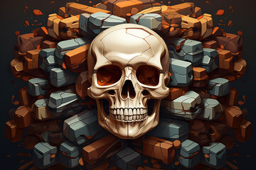 generated illustration of  group of human skulls with detailed textures.