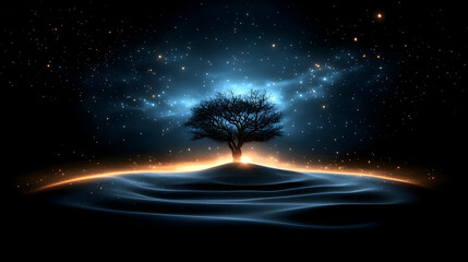 Wall Mural - night sky tree 3d illustration