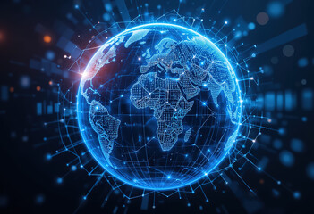 Poster - Digital world globe, concept of global network and connectivity on Earth, high speed data transfer and cyber technology, information exchange and international telecommunication, 4k