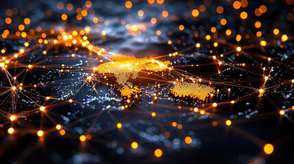 Leinwandbilder - creative 3D rendering of financial networks glowing across digital map, showcasing interconnected data points and vibrant lights. This represents global connectivity and technology