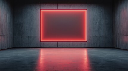 Fototapete - Empty room with red neon light and concrete walls