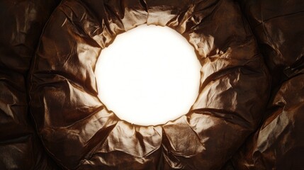 Poster - Brown leather crumples around a glowing white hole, transforming the surface of an old sofa into a surreal visual anomaly