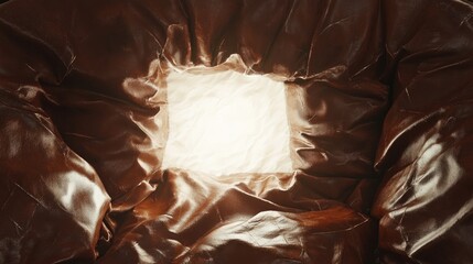 Poster - Brown leather crumples around a glowing white hole, transforming the surface of an old sofa into a surreal visual anomaly