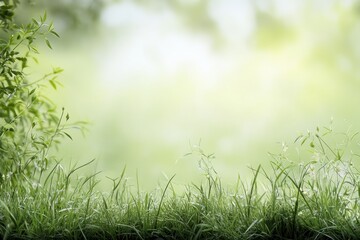 Poster - Soft green grass in a serene natural setting with ample space for text and creative design elements. Generative AI