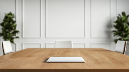 Poster - Empty corporate desk with a tablet is waiting for the meeting to start