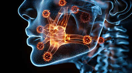 Aufkleber - X ray image illustrating viral entry into human body, showcasing interaction between viruses and cells, highlighting impact on health and immunity