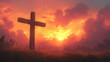 © VikaKa - An inspiring depiction of a simple wooden cross standing against a serene dawn sky