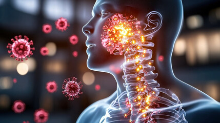 Fototapete - detailed illustration of human figure showing neck and respiratory system, highlighting interaction 