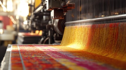 Poster - Textile weaving machines creating fabric in a modern textile mill, showcasing the intricacies of textile production and manufacturing with detailed machinery and precision