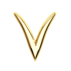 Aufkleber - A three dimensional glossy golden V shape against a black background is shown in this image.