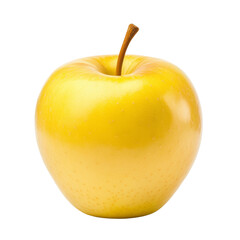 Poster - A vibrant yellow golden delicious apple is shown isolated against a black background.