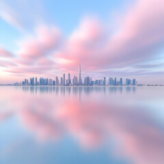 Wall Mural - Pink Sky Cityscape Illustration