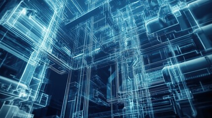 Poster - The blueprint of a futuristic industrial plant designed by a team of engineers.