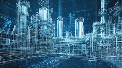 Poster - The blueprint of a futuristic industrial plant designed by a team of engineers.
