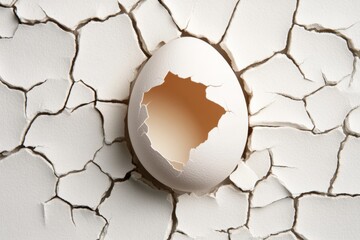 Poster - A clean and simple depiction of a cracked eggshell, symbolizing fragility and vulnerability, drawn on a white canvas