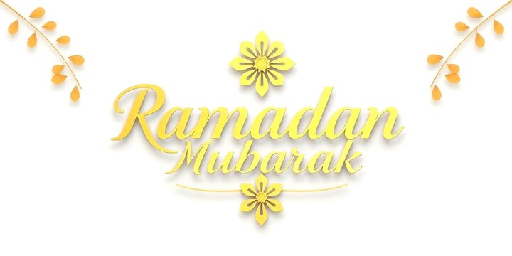 Ramadan mubarak typography and Beautiful Calligraphy Greeting Card with Lanterns and Flowers on Blue Background.