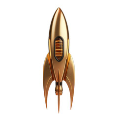 Aufkleber - A stylized golden rocket ship design is shown against a black background, showcasing retro aesthetics and technological elements.