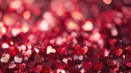 Poster - A blurred background of Valentine's Day-themed confetti, including hearts and red sparkles, perfect for romantic events.