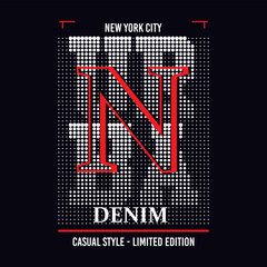 New York City, Urban Denim Slogan on a polka-dotted background, Typography - Vector