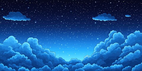 Wall Mural - Dreamlike Night Sky Blue Cloudscape Starry Background