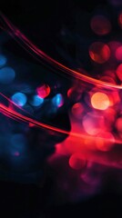 Poster - Abstract Red and Blue Light Streaks Bokeh Background Design
