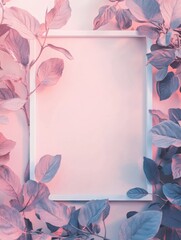 Leinwandbilder - Empty frame surrounded by pastel leaves creating a stylish mockup space for creative text placement. Generative AI