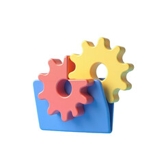Poster - two interlocking gears on a blue folder representing system and process
