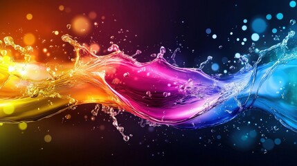 Poster - Vibrant Abstract Spectrum of Water Waves with Colorful Splashes and Bubbles in Dynamic Flow Captured in Stunning Clarity and Energy