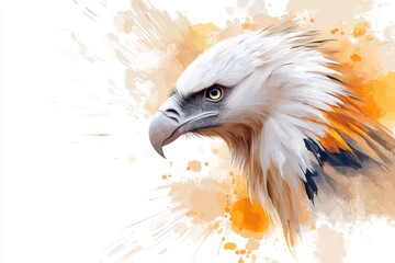 Wall Mural - A simple 2D drawing of a vulture profile, focusing on its curved beak and intense gaze, rendered in muted colors on a plain white background