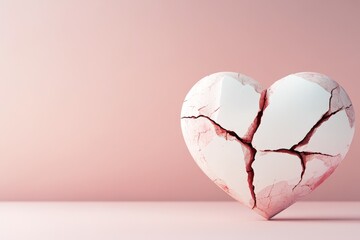 Poster - A simple icon of a cracked heart, rendered in bold, minimal shapes and soft pastel tones