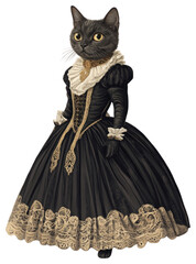 Wall Mural - PNG British Shorthair cat costumes wearing Gothic Victorian Ball Gown dress victorian fashion.