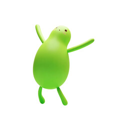 Fototapete - cheerful cartoon figure joyfully leaps in a vibrant pastel green setting.