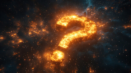 Wall Mural - glowing question mark amidst a cosmic backdrop filled with stars and nebulae, symbolizing curiosity