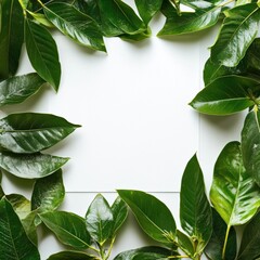 Poster - Design space framed with vibrant green leaves for custom text and creative projects. Generative AI