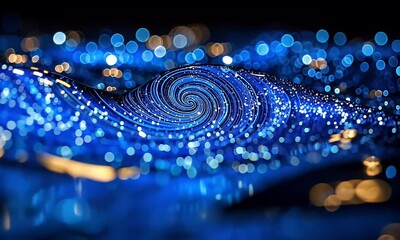 Wall Mural - a mesmerizing swirl of blue light and sparkling bokeh creates an abstract wave-like effect, evoking 